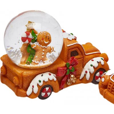 Vánoční dekorace sněžítko na perníkovém autíčku 1ks 6,5x4,5 cm S perníčkem – Sleviste.cz