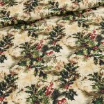 Směsové plátno vánoční 513032 5803 DIGITÁLNÍ TISK, mahonka na béžové, zelená, š.140cm (látka v metráži) – Zboží Dáma