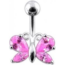 Šperky4U stříbrný piercing do pupíku motýlek BP01207-P