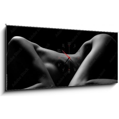 Obraz s hodinami 1D panorama - 120 x 50 cm - Sexy body nude woman. Naked sensual beautiful girl. Artistic black and white photo. Sexy tělo nahá žena. Nahá smyslná krásná – Zboží Mobilmania