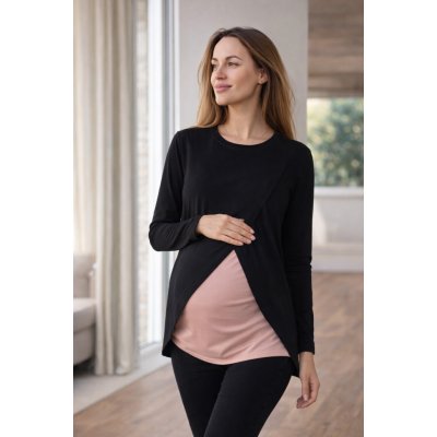 Krásná mamka mateřské tričko Elodie černá pudrová růžová – Sleviste.cz