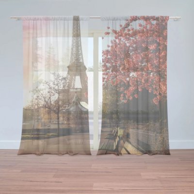 Sablio Záclony Eiffelova věž a červený strom: 2ks 150x250cm – Hledejceny.cz