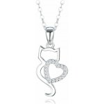 MINET Stříbrný náhrdelník Kočka se srdíčkem a bílými zirkony (Ag 925/1000, 2,7 g) – Hledejceny.cz