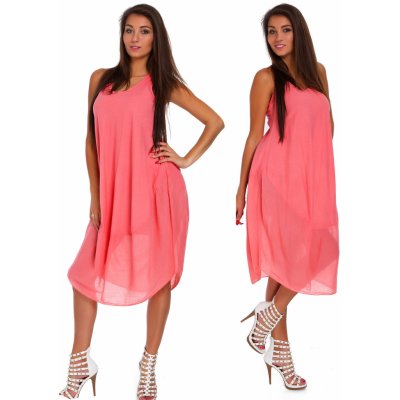 Fashionweek nádherné módní letní bavlněné šaty Boho Italy TC655 korál
