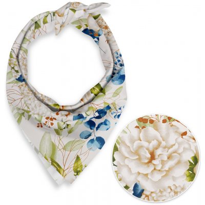 Biante Bavlněný šátek Sandra SA-668 Květy a modro-zelené listy na bílém – Hledejceny.cz
