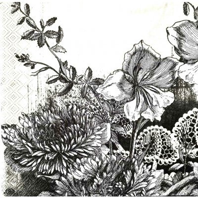 PPD Ubrousek 33x33cm Květy krémovo-šedé pozadí – Sleviste.cz