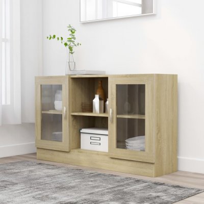Prosklená skříň dub sonoma 120 x 30,5 x 70 cm kompozitní dřevo – Zboží Dáma