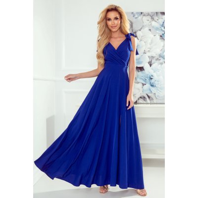 Numoco Elena šaty s výstřihem a vázáním na ramenou 405-2 modré