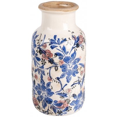 Béžová keramická dekorační váza s modrými květy Marsia M - Ø 14*26 cm - Clayre & Eef – Hledejceny.cz