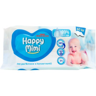 Happy Mimi Dětské vlhčené ubrousky 99% vody, 60 ks od 44 Kč - Heureka.cz