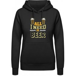 AWDis Hoodie mikina Vše, co potřebuji, je pivo Černá