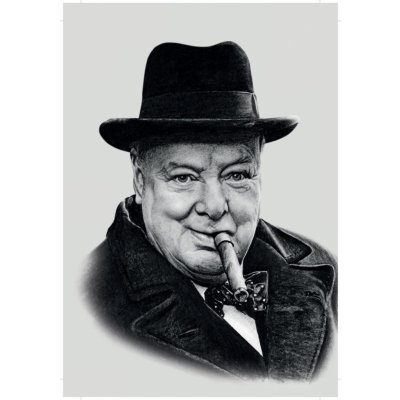 Winston Churchill - reprodukce kresby, světlé pozadí