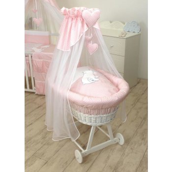 AMY Proutěný košík pro miminko s kompletním vybavením bílý LEDNÍ MEDVĚD růžový