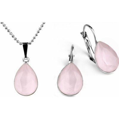 Swarovski Elements Pear stříbrná sada set souprava náušnice a přívěsek s řetízkem růžová slzička kapka 39177.3 Powder Rose růžová světlá pudrová pastelová