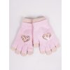 Dětské rukavice YO RED0242G rukavice teplé dvojité sv. růžové s flitříkovým srdíčkem