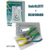 Sada kleští číslo KIT 0186. Sada 3 druhů kleští KETLOVACÍ, ŠTÍPACÍ, PŮLKULATÉ+BEAD BOARD+NŮŽKY.