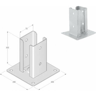 Domax šroubovací patka sloupku se čtvercovou základnou (ZNO) PSPD 70 - 72 x 150 x 150 x 2.0 mm – Zboží Mobilmania