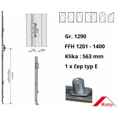Roto převodová lišta NT konstantní D15 1290 / 1201-1400 x 563 mm počet čepů / 1 / E 259840 – Hledejceny.cz