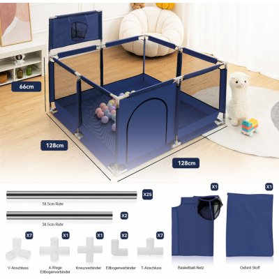 COMOMY ohrádka Playpen Crawl Guard 1,28 x 1,28 x 0,66 m tmavě modrá