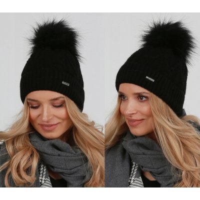Fashionweek dámská čepice s kožešinovou bambulí a'la Jenot! + flísová podšívka ZIZI-V20 Černá – Hledejceny.cz