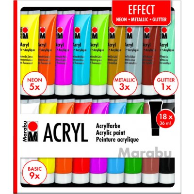 akrylové barvy Marabu Acryl Color sada 18 x 36 ml EFFECT – Hledejceny.cz