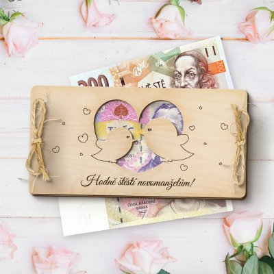 Dřevia Dárková obálka na peníze - Svatební hrdličky - Hodně štěstí novomanželům! – Zboží Dáma