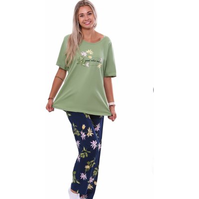 pro plnoštíhlé ženy či dívky se žlutými a růžovými květinami 1B1945 zelená – Zboží Dáma