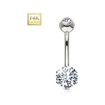 Šperky4U zlatý piercing do pupíku čirý zirkon ZL01072C-WG – Hledejceny.cz