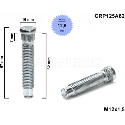 Kolový svorník - šteft M12x1,5x62 tisícihran průměr 12,50mm, CRP125A62 OPEL