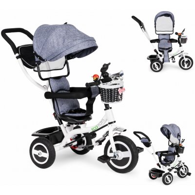 ECOTOYS trojkolka pre deti od 12 mesiacov s 360° otočným sedadlom sklopná strieška sivá – Zboží Dáma