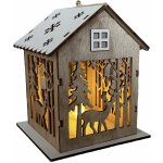Vánoční dřevěná vyřezávaná LED chaloupka na baterie jelen červená – Hledejceny.cz