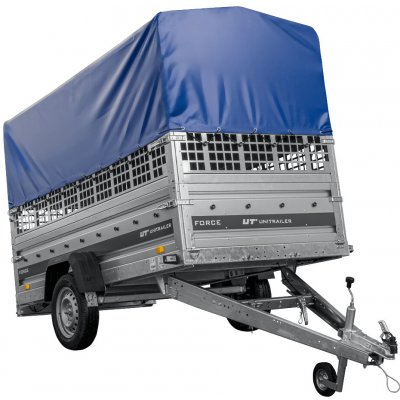 UNITRAILER Přívěs pro auto 264x125 FORCE 264 KIPP s pletivovými bočnicemi, rámem H-800 a modrým krytem – Zbozi.Blesk.cz
