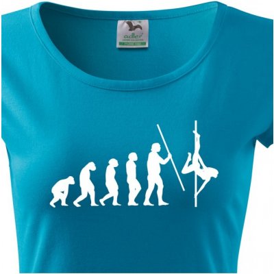 Tričko s vtipným potiskem evoluce Pole dance modrá – Zboží Mobilmania
