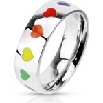 Šperky Eshop - Lesklý prsten z oceli s duhovými srdíčky, 6 mm C20.12 - Velikost: 49 – Zboží Mobilmania