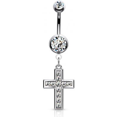 Šperky4U piercing do pupíku křížek čiré zirkony WP0034-C – Zboží Mobilmania