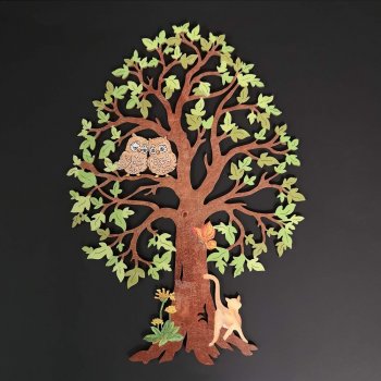 Amadea dřevěný strom se sovami barevná závěsná dekorace výška 28 cm