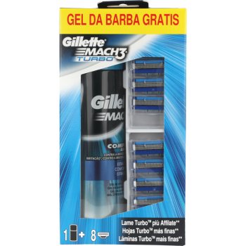 Gillette Mach 3 Turbo gel na holení 200 ml + náhradní břity na holení 8 ks dárková sada