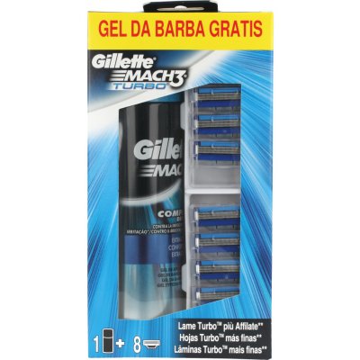 Gillette Mach 3 Turbo gel na holení 200 ml + náhradní břity na holení 8 ks dárková sada – Zbozi.Blesk.cz