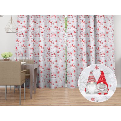 Biante Vánoční bavlněný závěs Sandra SA-133 Červení skřítci na světle šedém 150x240 cm – Zboží Mobilmania