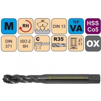 NÁSTROJE CZ Závitník strojní M10 ISO2 HSSCo5 OX DIN 371 RSP35 - 2290 - CZZ2290-M10-ISO2 – Zboží Mobilmania