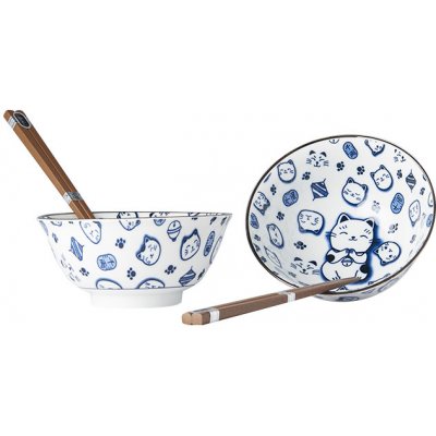 Made in Japan Set misek s hůlkami Maneki cat blue 400 ml 2 ks – Zboží Mobilmania