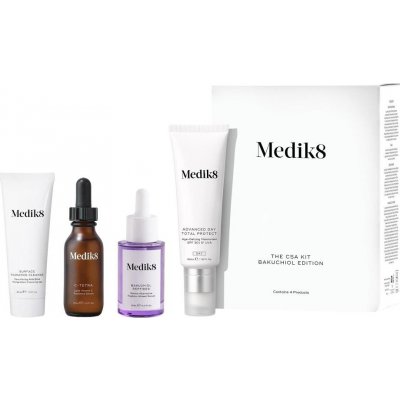 Medik8 The CSA Kit protivráskové retinolové sérum s peptidy 30 ml + rozjasňující sérum s vitaminem C 30 ml + rozjasňující čisticí gel 40 ml + ochranný denní krém SPF50+ 50 ml dárková sada – Zbozi.Blesk.cz