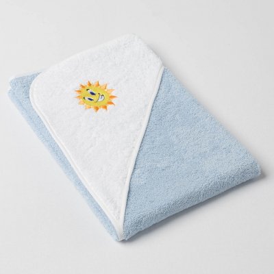 Veba LOTA osuška s kapucí nebesky modro/bílá s výšivkou Sluníčko bílá lemovka 75x75 cm – Zboží Dáma