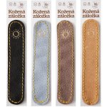 Slunce - kožená záložka do knihy Barva kůže: Hnědá semiš (D32), Barva ražby: Zlatá – Hledejceny.cz