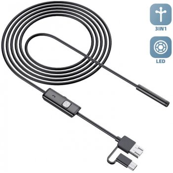 W-star Endoskopická kamera USB UCAM5x5 sonda 5,5mm 5m HD měkký kabel konektor 3V1 USBC