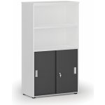 Primo Kombinovaná kancelářská skříň WHITE, zasouvací dveře na 2 patra, 1434 x 800 x 420 mm, bílá/grafit – Zboží Dáma