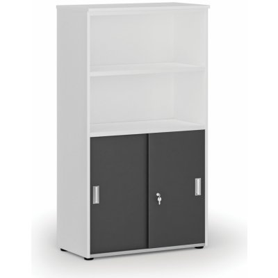 Primo Kombinovaná kancelářská skříň WHITE, zasouvací dveře na 2 patra, 1434 x 800 x 420 mm, bílá/grafit – Zboží Dáma
