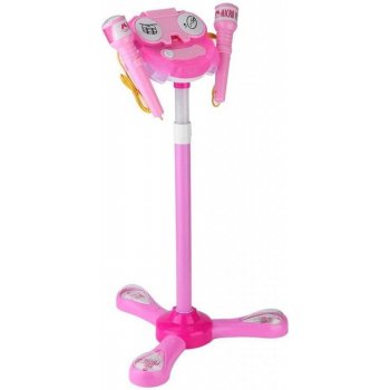 Lux Mikrofon Karaoke dvojitý na stojanu Růžový