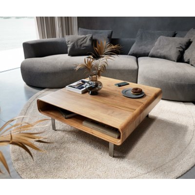 Delife Anaya 90x90 cm akácie přírodní 1 přihrádka podnož ve tvaru L nerezová ocel – Hledejceny.cz