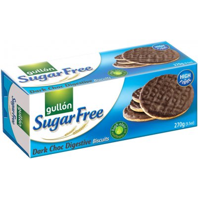 Gullón Celozrnné pšeničné sušenky polomáčené v tmavé čokoládě bez cukru se sladidlem 270 g – Zboží Mobilmania